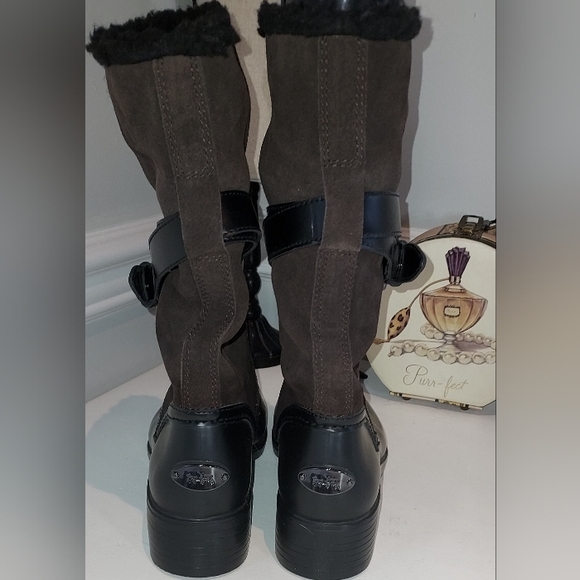 Coach Brown Zena Rubber and Suede Winter/Rain Boots Pre-owned - Picture 4 of 9